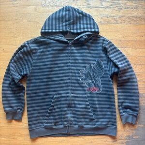 Striped Gray and Black Men’s Streetwear Hoodie Griffin Embroidered and Stitched